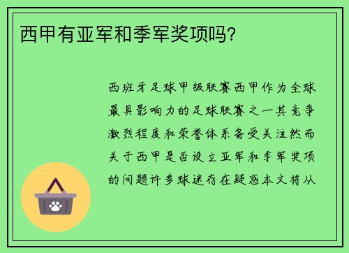 西甲有亚军和季军奖项吗？